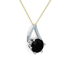 Tirian Kolye - Siyah zirkon ve akuamarin 8 ayar beyaz altın kolye (40 cm gümüş rolo zincir) #vdy4b0