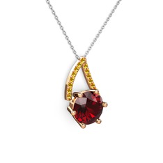 Garnet ve sitrin 14 ayar rose altın kolye (40 cm gümüş rolo zincir)