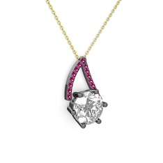 Tirian Kolye - Swarovski ve rodolit garnet 925 ayar siyah rodyum kaplama gümüş kolye (40 cm gümüş rolo zincir) #wtmh9d