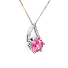 Pembe kuvars ve pırlanta 925 ayar gümüş kolye (0.24 karat, 40 cm gümüş rolo zincir)