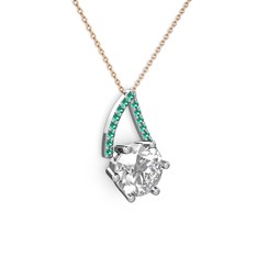 Swarovski ve yeşil kuvars 18 ayar beyaz altın kolye (40 cm rose altın rolo zincir)