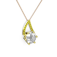 Tirian Kolye - Beyaz zirkon ve peridot 18 ayar altın kolye (40 cm gümüş rolo zincir) #xplxez