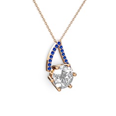 Swarovski ve lab safir 8 ayar rose altın kolye (40 cm rose altın rolo zincir)