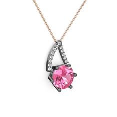 Tirian Kolye - Pembe kuvars ve swarovski 925 ayar siyah rodyum kaplama gümüş kolye (40 cm rose altın rolo zincir) #yf2cui