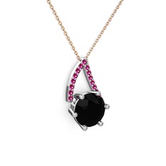 Tirian Kolye - Siyah zirkon ve rodolit garnet 925 ayar gümüş kolye (40 cm rose altın rolo zincir) #yres3l