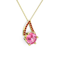 Tirian Kolye - Pembe kuvars ve garnet 8 ayar altın kolye (40 cm altın rolo zincir) #zawk15