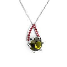 Tirian Kolye - Peridot ve garnet 14 ayar beyaz altın kolye (40 cm beyaz altın rolo zincir) #zpzgkc