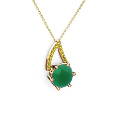 Kök zümrüt ve peridot 14 ayar rose altın kolye (40 cm gümüş rolo zincir)