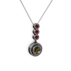 Belinda Kolye - Dumanlı kuvars ve garnet 925 ayar siyah rodyum kaplama gümüş kolye (40 cm beyaz altın rolo zincir) #100fg6o