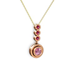 Belinda Kolye - Pembe kuvars ve rodolit garnet 925 ayar rose altın kaplama gümüş kolye (40 cm altın rolo zincir) #10834rf