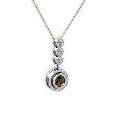 Belinda Kolye - Dumanlı kuvars ve elmas 8 ayar beyaz altın kolye (0.33 karat, 40 cm gümüş rolo zincir) #10durp0