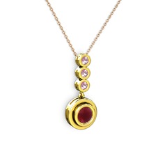 Belinda Kolye - Kök yakut ve pembe kuvars 14 ayar altın kolye (40 cm rose altın rolo zincir) #111ykea