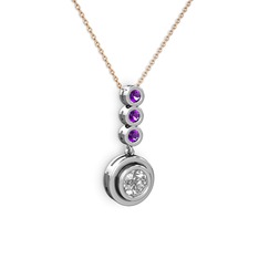 Belinda Kolye - Swarovski ve ametist 925 ayar gümüş kolye (40 cm rose altın rolo zincir) #11ccmz5