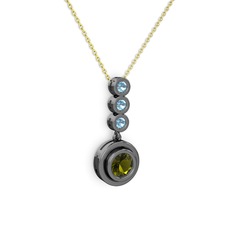 Belinda Kolye - Peridot ve akuamarin 925 ayar siyah rodyum kaplama gümüş kolye (40 cm altın rolo zincir) #11dbwn6