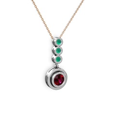 Belinda Kolye - Rodolit garnet ve kök zümrüt 14 ayar beyaz altın kolye (40 cm rose altın rolo zincir) #11fetsi