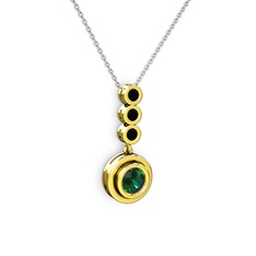 Belinda Kolye - Yeşil kuvars ve siyah zirkon 14 ayar altın kolye (40 cm gümüş rolo zincir) #11hax0j