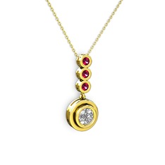 Elmas ve rodolit garnet 8 ayar altın kolye (0.68 karat, 40 cm altın rolo zincir)