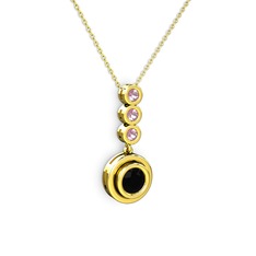 Belinda Kolye - Siyah zirkon ve pembe kuvars 8 ayar altın kolye (40 cm altın rolo zincir) #12ip68