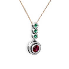 Belinda Kolye - Rodolit garnet ve yeşil kuvars 14 ayar beyaz altın kolye (40 cm rose altın rolo zincir) #12wwogh