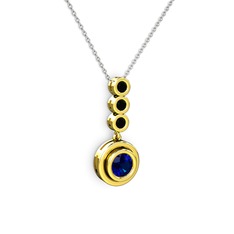 Lab safir ve siyah zirkon 8 ayar altın kolye (40 cm beyaz altın rolo zincir)