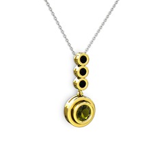 Belinda Kolye - Peridot ve siyah zirkon 14 ayar altın kolye (40 cm beyaz altın rolo zincir) #139x394
