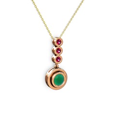 Kök zümrüt ve rodolit garnet 18 ayar rose altın kolye (40 cm altın rolo zincir)