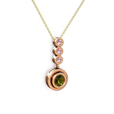 Peridot ve pembe kuvars 8 ayar rose altın kolye (40 cm altın rolo zincir)