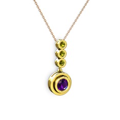 Belinda Kolye - Ametist ve peridot 18 ayar altın kolye (40 cm rose altın rolo zincir) #14f9cm