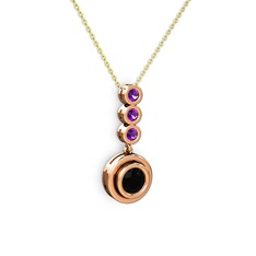 Belinda Kolye - Siyah zirkon ve ametist 14 ayar rose altın kolye (40 cm altın rolo zincir) #14ifu87