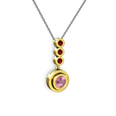 Belinda Kolye - Pembe kuvars ve garnet 14 ayar altın kolye (40 cm gümüş rolo zincir) #14zj0b1