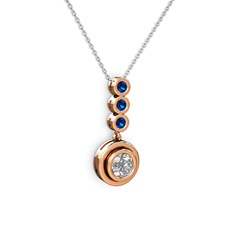 Elmas ve lab safir 925 ayar rose altın kaplama gümüş kolye (0.68 karat, 40 cm beyaz altın rolo zincir)
