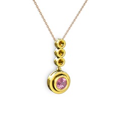 Pembe kuvars ve sitrin 14 ayar altın kolye (40 cm rose altın rolo zincir)
