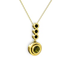 Peridot ve siyah zirkon 8 ayar altın kolye (40 cm altın rolo zincir)