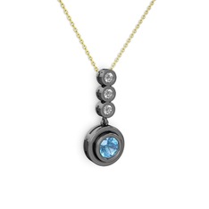 Belinda Kolye - Akuamarin ve swarovski 925 ayar siyah rodyum kaplama gümüş kolye (40 cm gümüş rolo zincir) #15jhho6