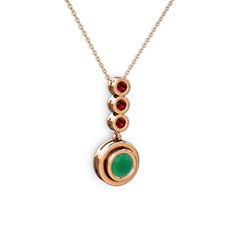 Kök zümrüt ve garnet 14 ayar rose altın kolye (40 cm rose altın rolo zincir)
