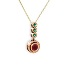 Kök yakut ve yeşil kuvars 14 ayar rose altın kolye (40 cm altın rolo zincir)