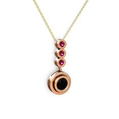 Siyah zirkon ve rodolit garnet 18 ayar rose altın kolye (40 cm altın rolo zincir)