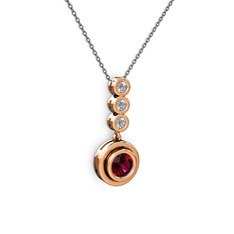 Belinda Kolye - Rodolit garnet ve elmas 14 ayar rose altın kolye (0.33 karat, 40 cm gümüş rolo zincir) #166gixz