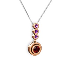 Belinda Kolye - Garnet ve ametist 18 ayar rose altın kolye (40 cm gümüş rolo zincir) #1779jse