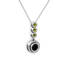 Siyah zirkon ve peridot 925 ayar gümüş kolye (40 cm beyaz altın rolo zincir)