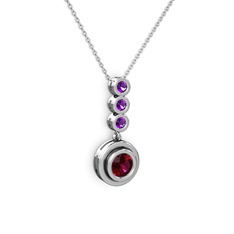 Rodolit garnet ve ametist 14 ayar beyaz altın kolye (40 cm beyaz altın rolo zincir)