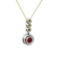 Kök yakut ve peridot 18 ayar beyaz altın kolye (40 cm gümüş rolo zincir)