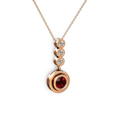 Garnet ve beyaz zirkon 18 ayar rose altın kolye (40 cm rose altın rolo zincir)