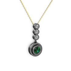 Belinda Kolye - Yeşil kuvars ve swarovski 925 ayar siyah rodyum kaplama gümüş kolye (40 cm altın rolo zincir) #17y3gqv