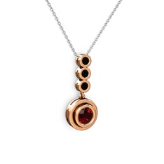 Garnet ve siyah zirkon 8 ayar rose altın kolye (40 cm beyaz altın rolo zincir)