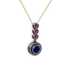 Belinda Kolye - Lab safir ve rodolit garnet 925 ayar siyah rodyum kaplama gümüş kolye (40 cm gümüş rolo zincir) #183korv