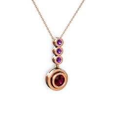Belinda Kolye - Rodolit garnet ve ametist 14 ayar rose altın kolye (40 cm rose altın rolo zincir) #186xo3t
