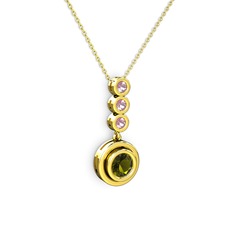 Peridot ve pembe kuvars 925 ayar altın kaplama gümüş kolye (40 cm gümüş rolo zincir)
