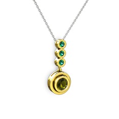 Peridot ve yeşil kuvars 14 ayar altın kolye (40 cm gümüş rolo zincir)