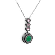Belinda Kolye - Kök zümrüt ve pembe kuvars 925 ayar siyah rodyum kaplama gümüş kolye (40 cm beyaz altın rolo zincir) #18lqbau